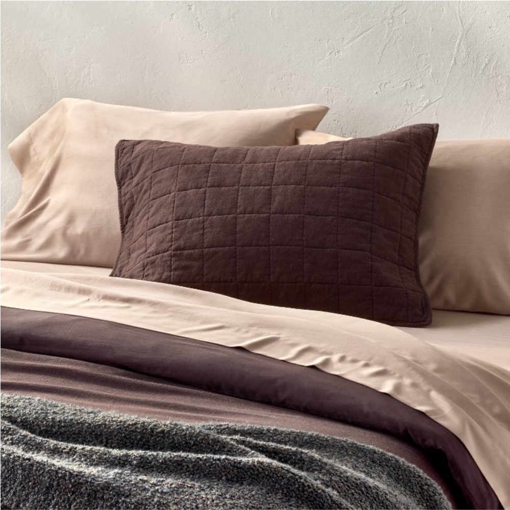 Casaluna dark fig king heavyweight linen blend quilted pillow sham New